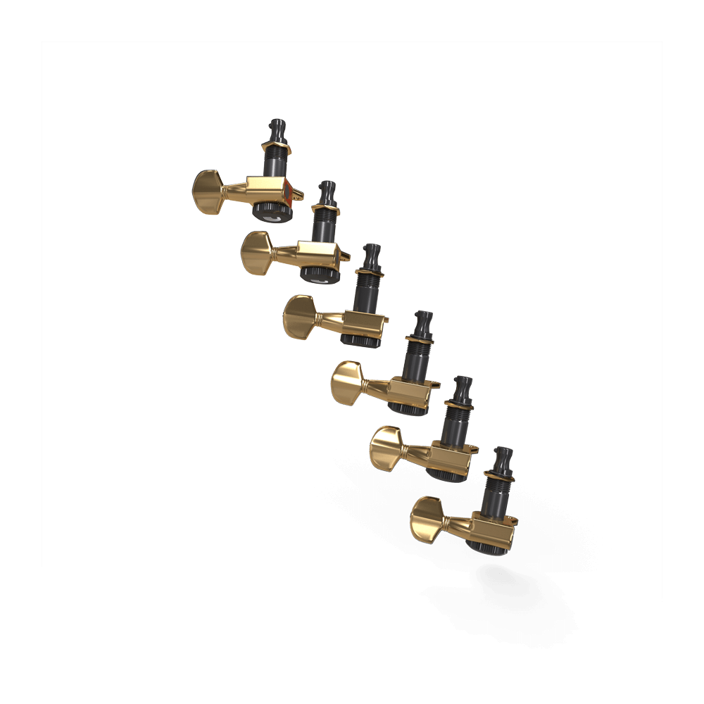 D'Addario Auto-Trim Locking Tuning Machines, 6 In-Line setup, Gold