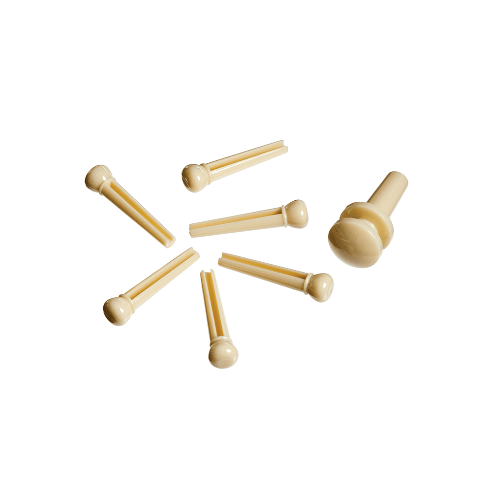 D'Addario Injected Molded Bridge Pins with End Pin, Set of 7, Ivory