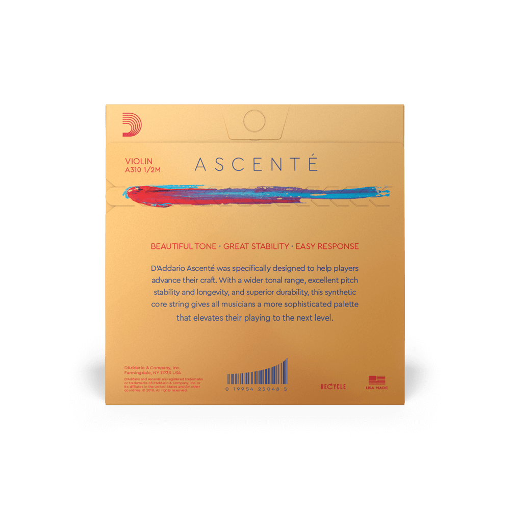 D'Addario Ascenté Violin String Set, 1/2 Scale, Medium Tension