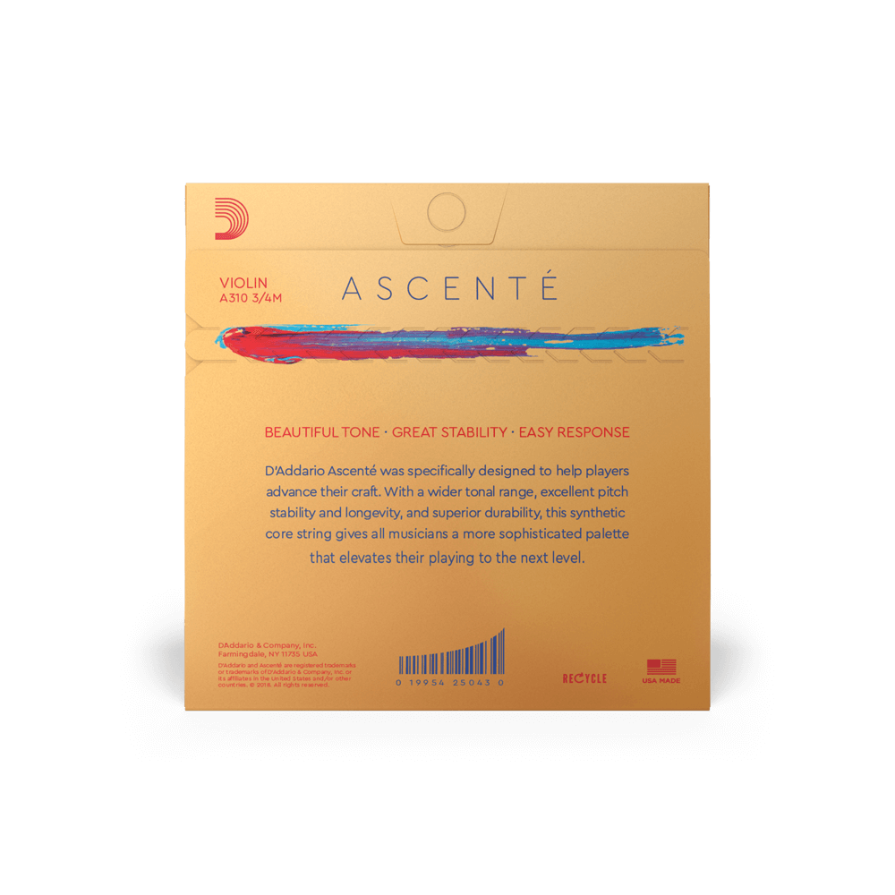 D'Addario Ascenté Violin E String, 3/4 Scale, Medium Tension