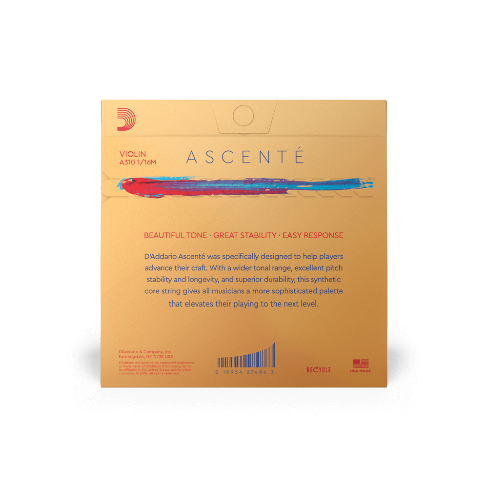 D'Addario Ascenté Violin A String, 1/16 Scale, Medium Tension