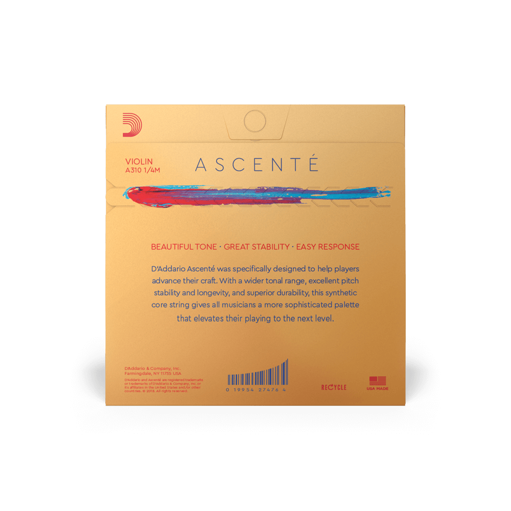 D'Addario Ascenté Violin A String, 1/4 Scale, Medium Tension