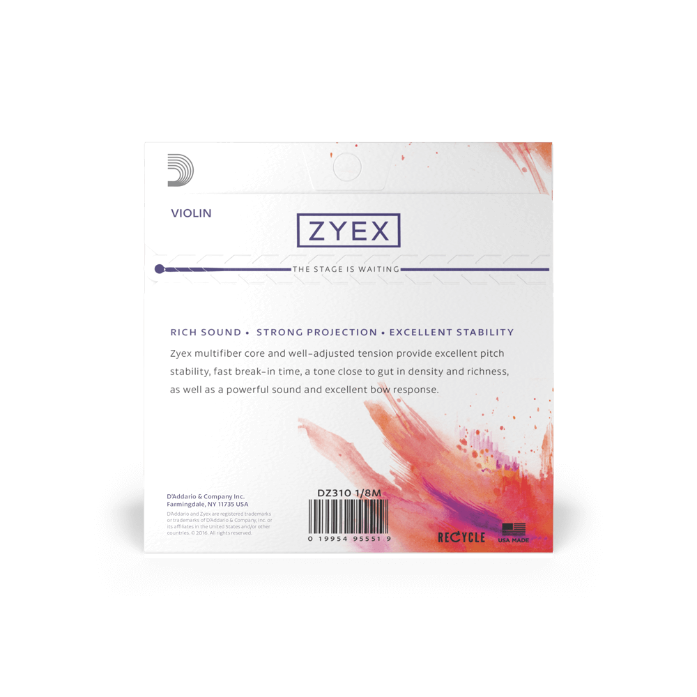D'Addario Zyex Violin String Set, 1/8 Scale, Medium Tension