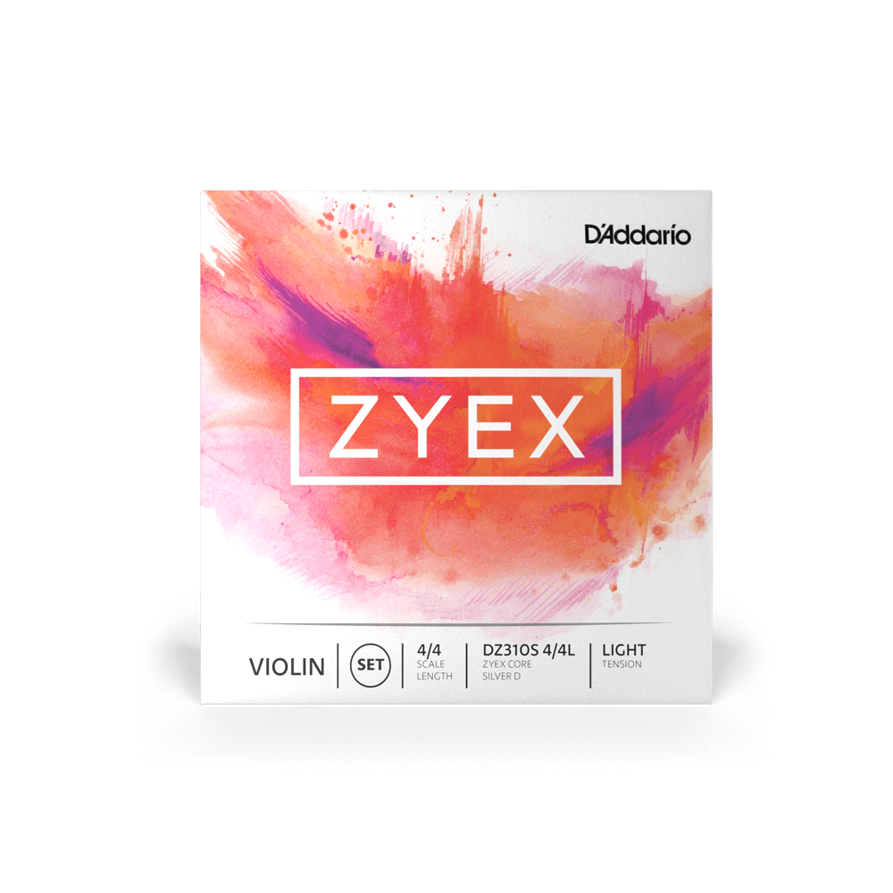 D'Addario Zyex Violin String Set with Silver D, 4/4 Scale, Medium Tension