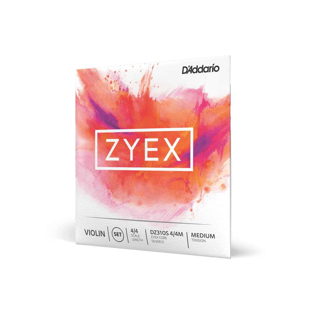 D'Addario Zyex Violin String Set with Silver D, 4/4 Scale, Medium Tension