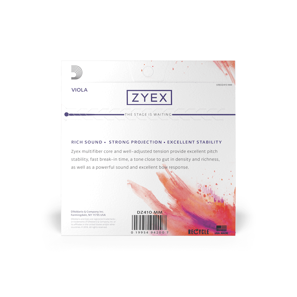 D'Addario Zyex Viola String Set, Medium Scale, Medium Tension