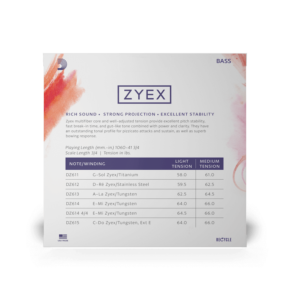 D'Addario Zyex Bass Single A String, 3/4 Scale, Medium Tension