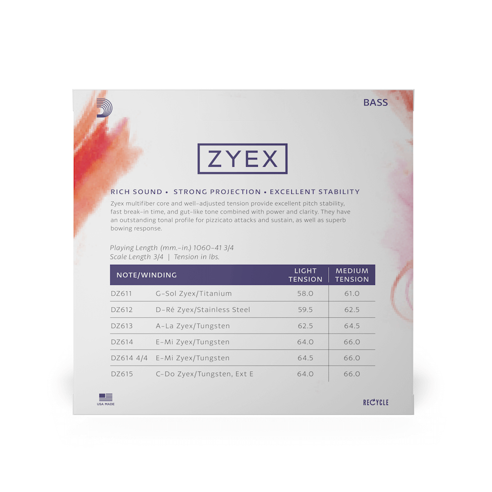D'Addario Zyex Bass Single E String, 3/4 Scale, Light Tension