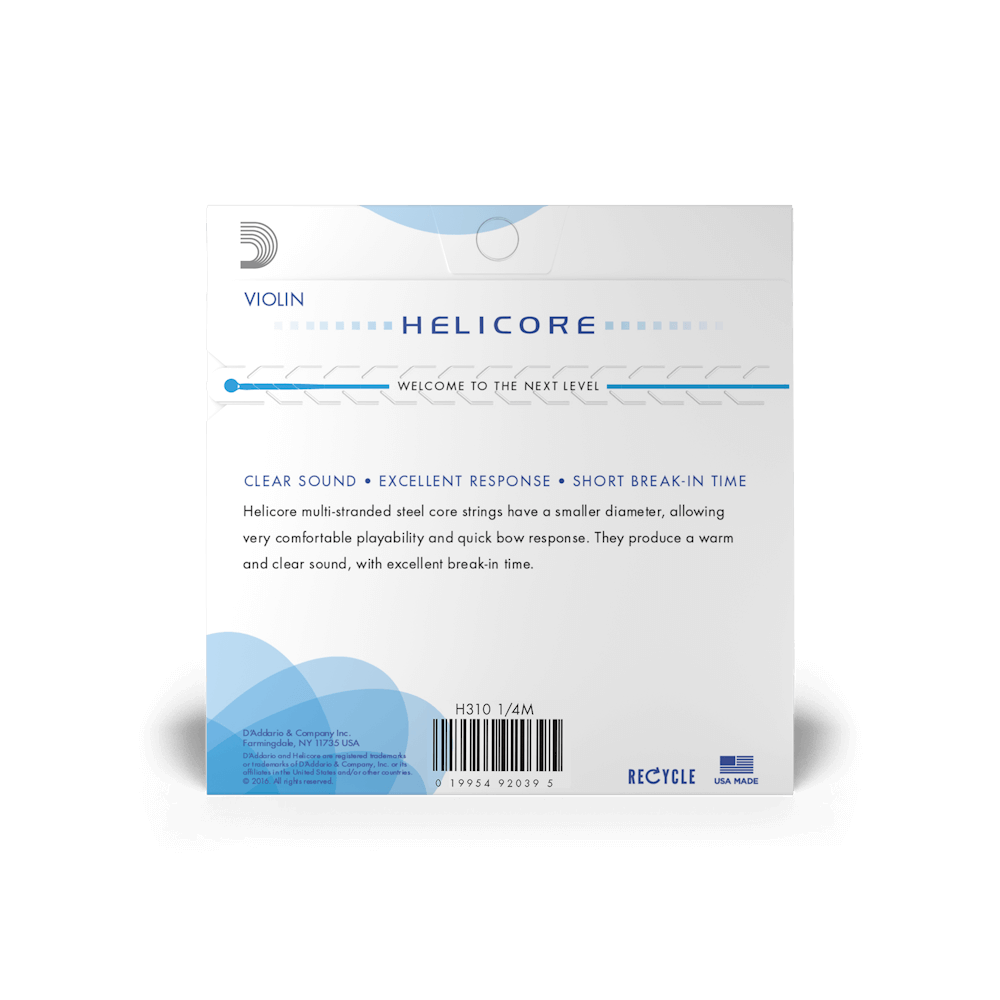 D'Addario Helicore Violin String Set, 1/4 Scale, Medium Tension