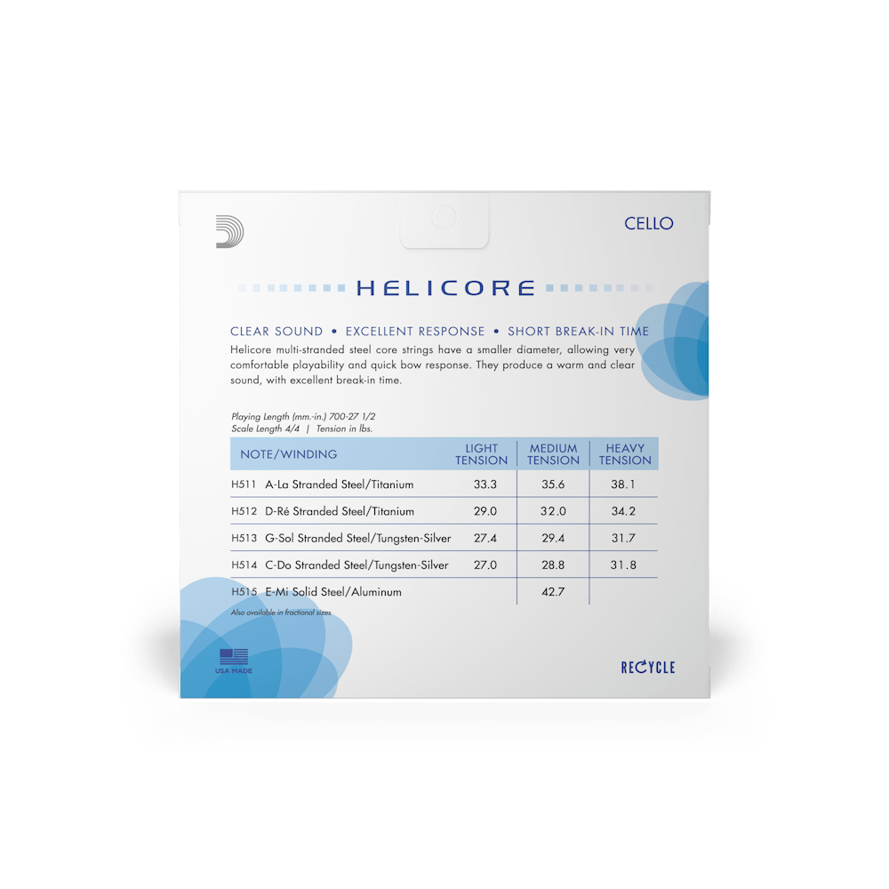 D'Addario Helicore Cello String Set, 4/4 Scale, Heavy Tension