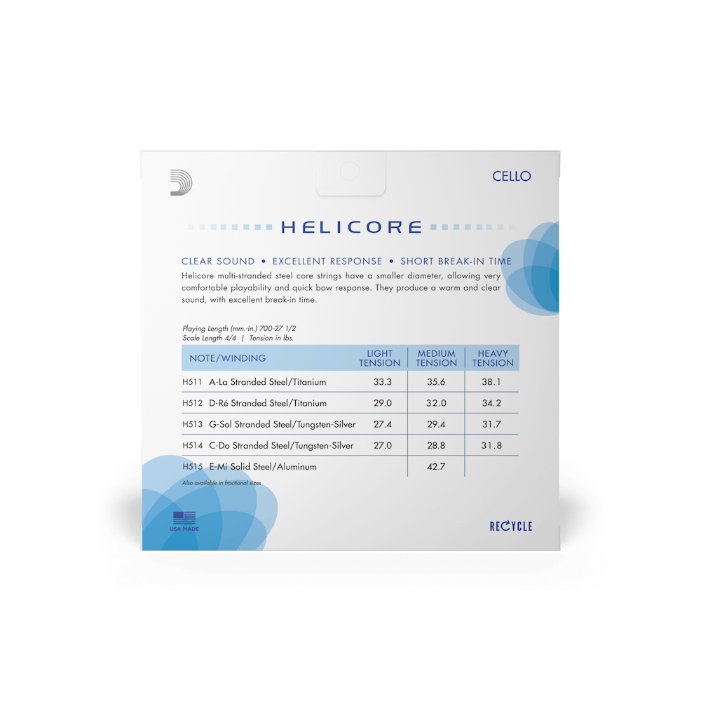 D'Addario Helicore Cello String Set, 4/4 Scale, Medium Tension