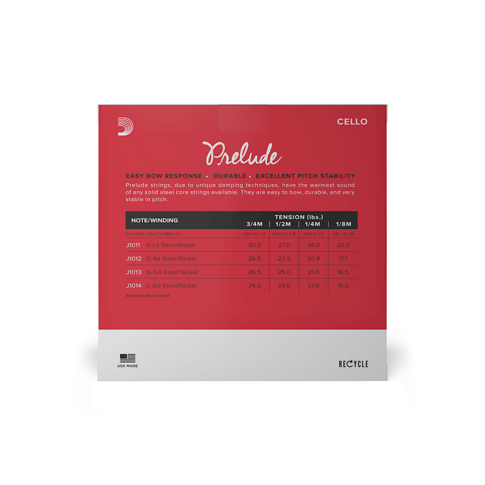D'Addario Prelude Cello String Set, 1/8 Scale, Medium Tension