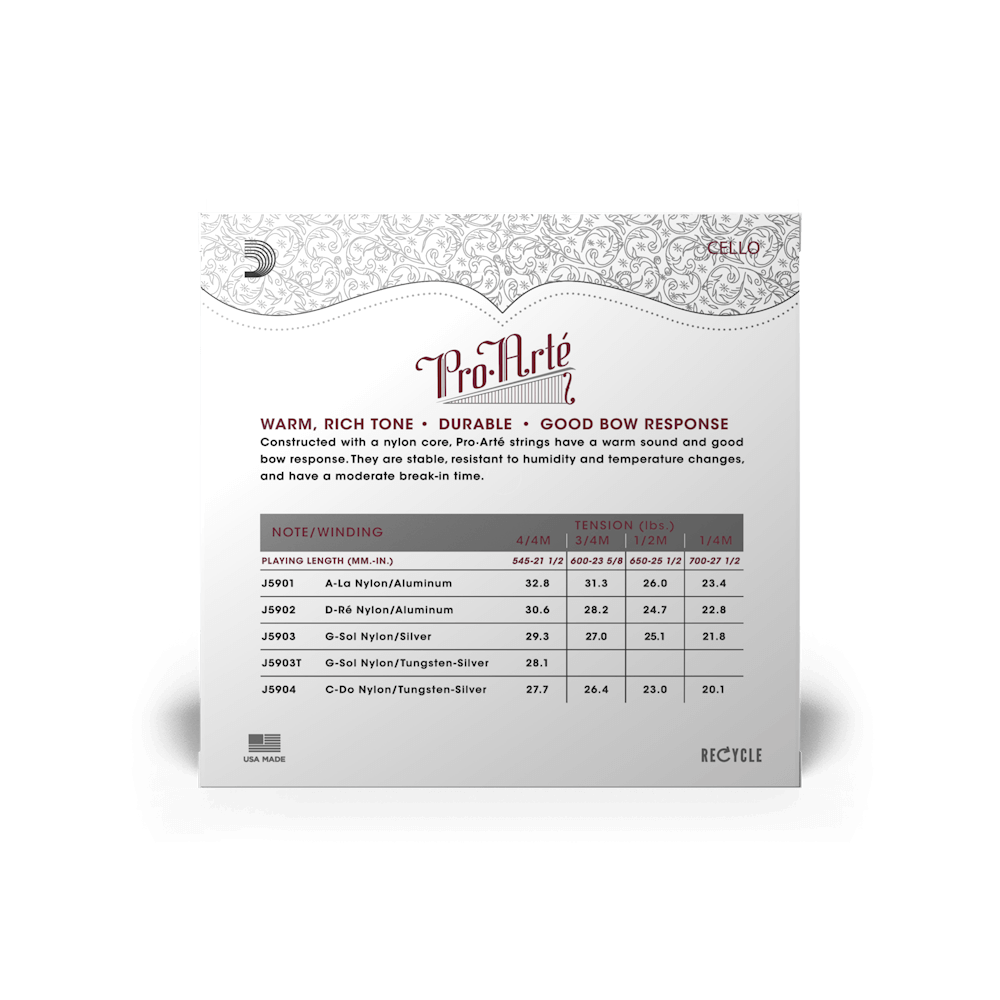 D'Addario Pro-Arte Cello String Set, 4/4 Scale, Medium Tension