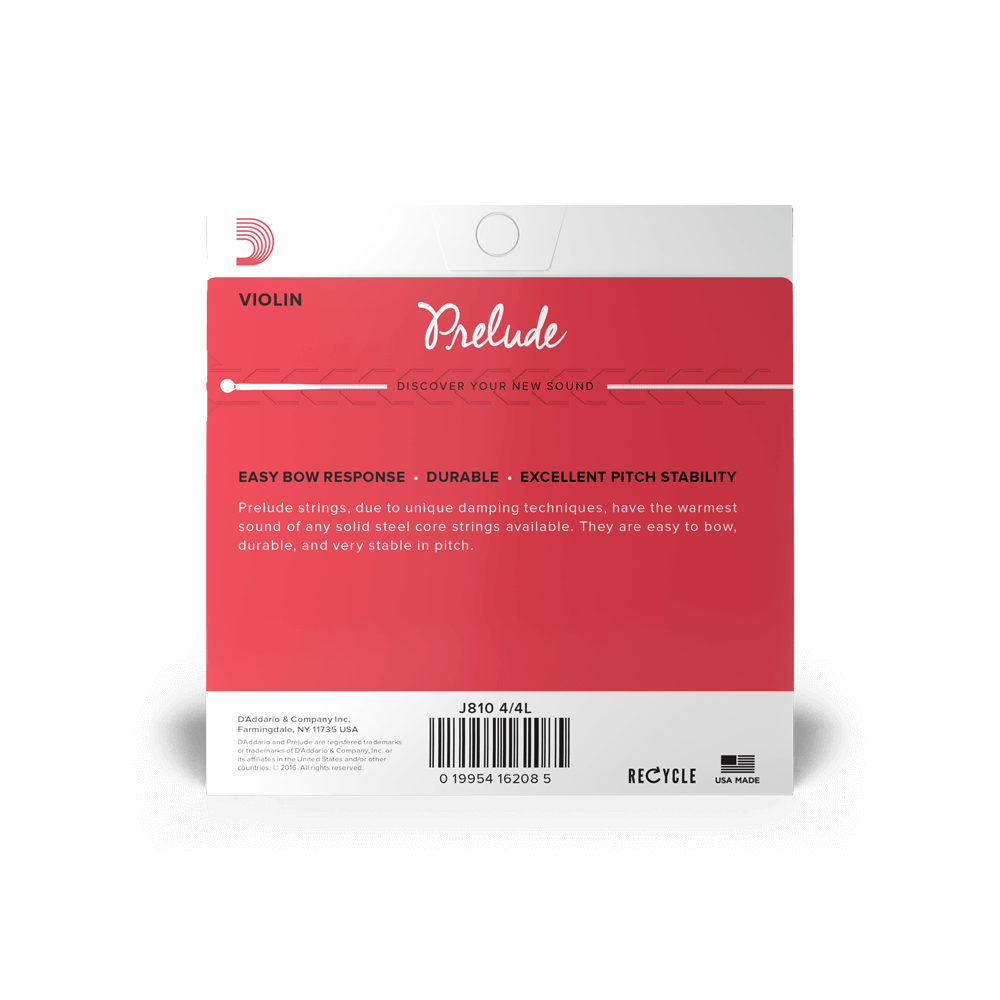 D'Addario Prelude Violin String Set, 4/4 Scale, Light Tension
