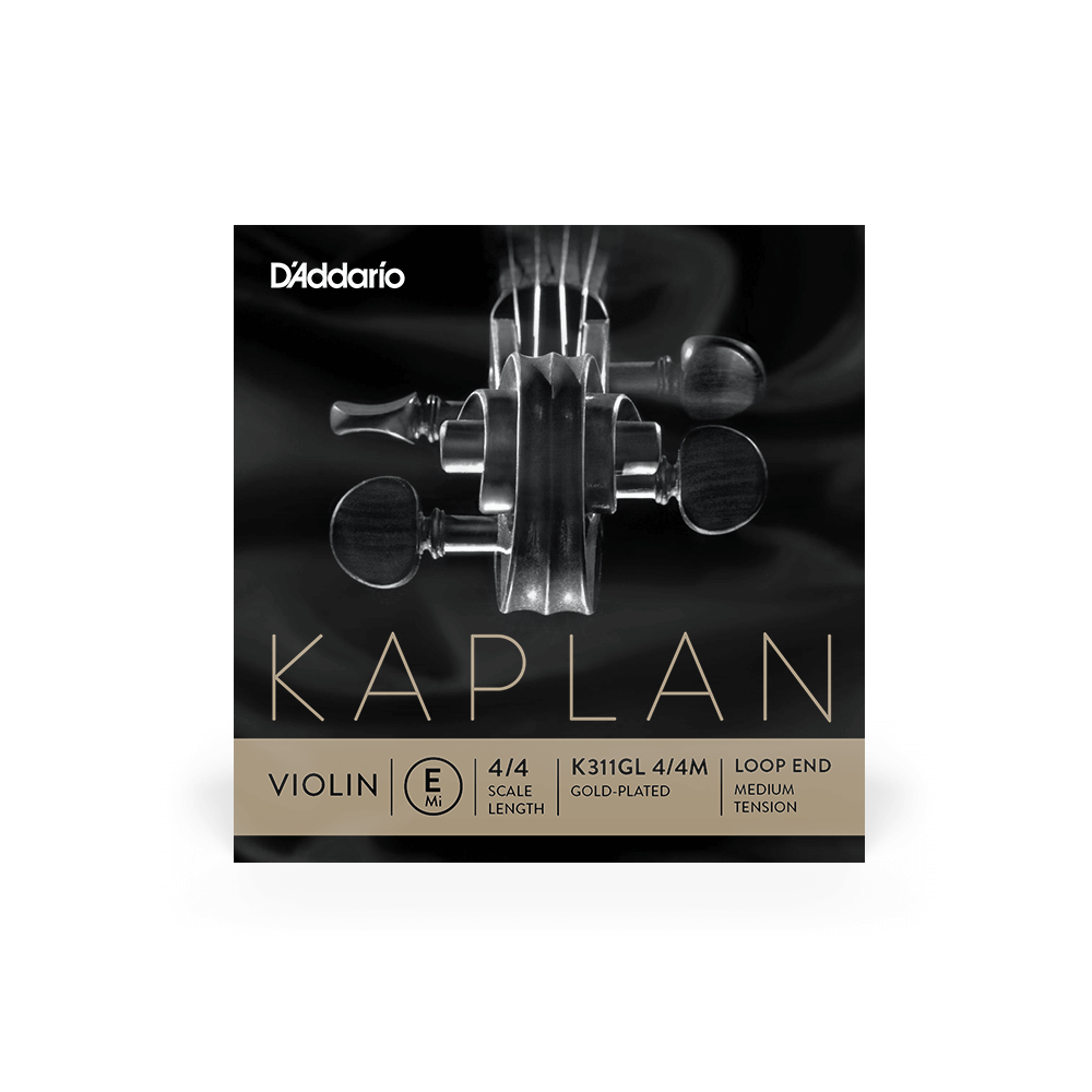 D'Addario Kaplan Gold-Plated Loop End Violin Single E String, 4/4 Scale, Medium Tension