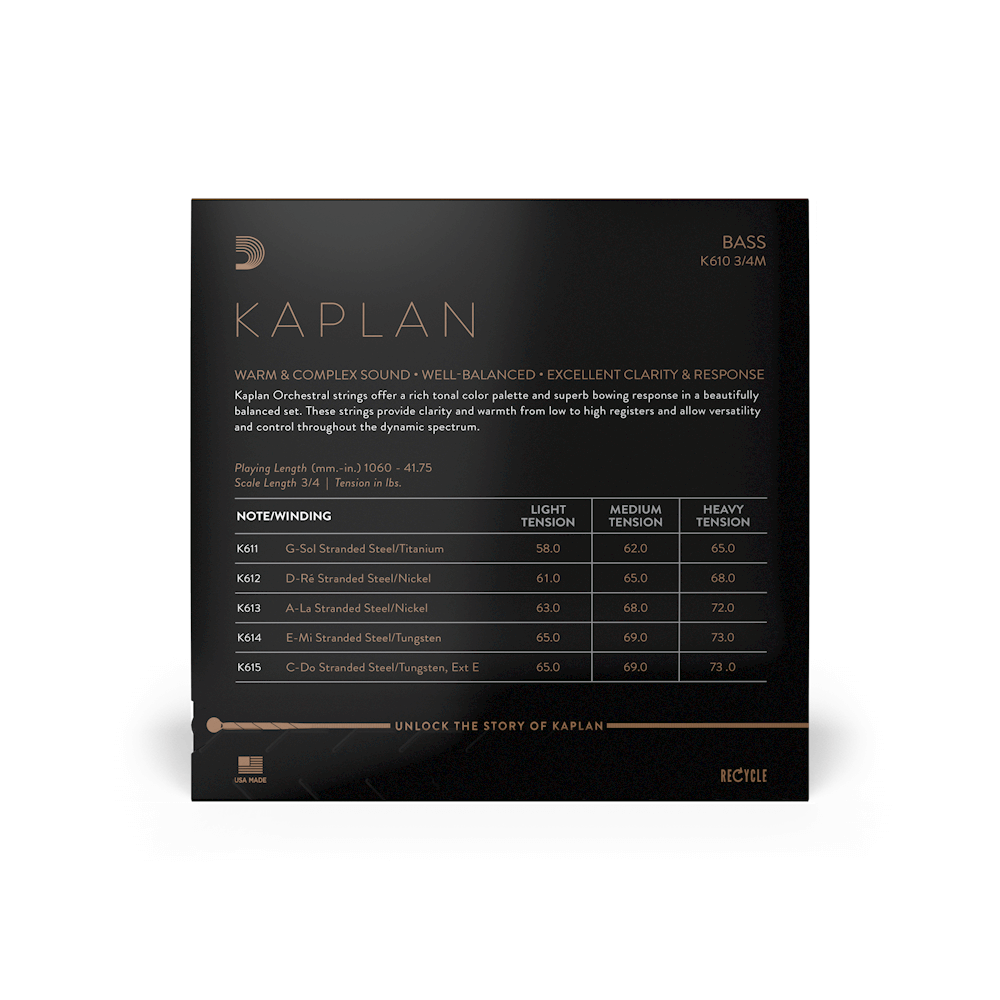 D'Addario Kaplan Bass String Set, 3/4 Scale, Medium Tension