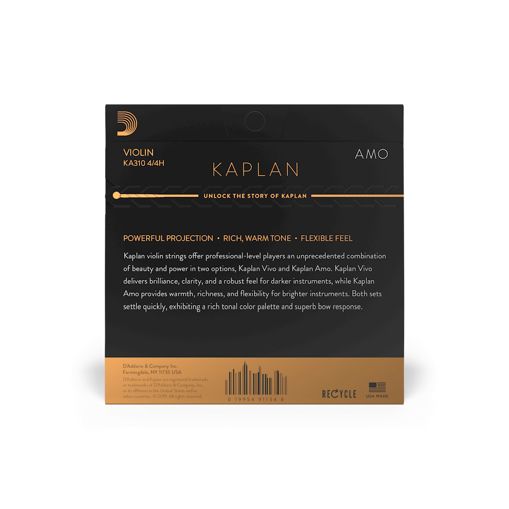 D'Addario Kaplan Amo Violin String Set, 4/4 Scale, Heavy Tension
