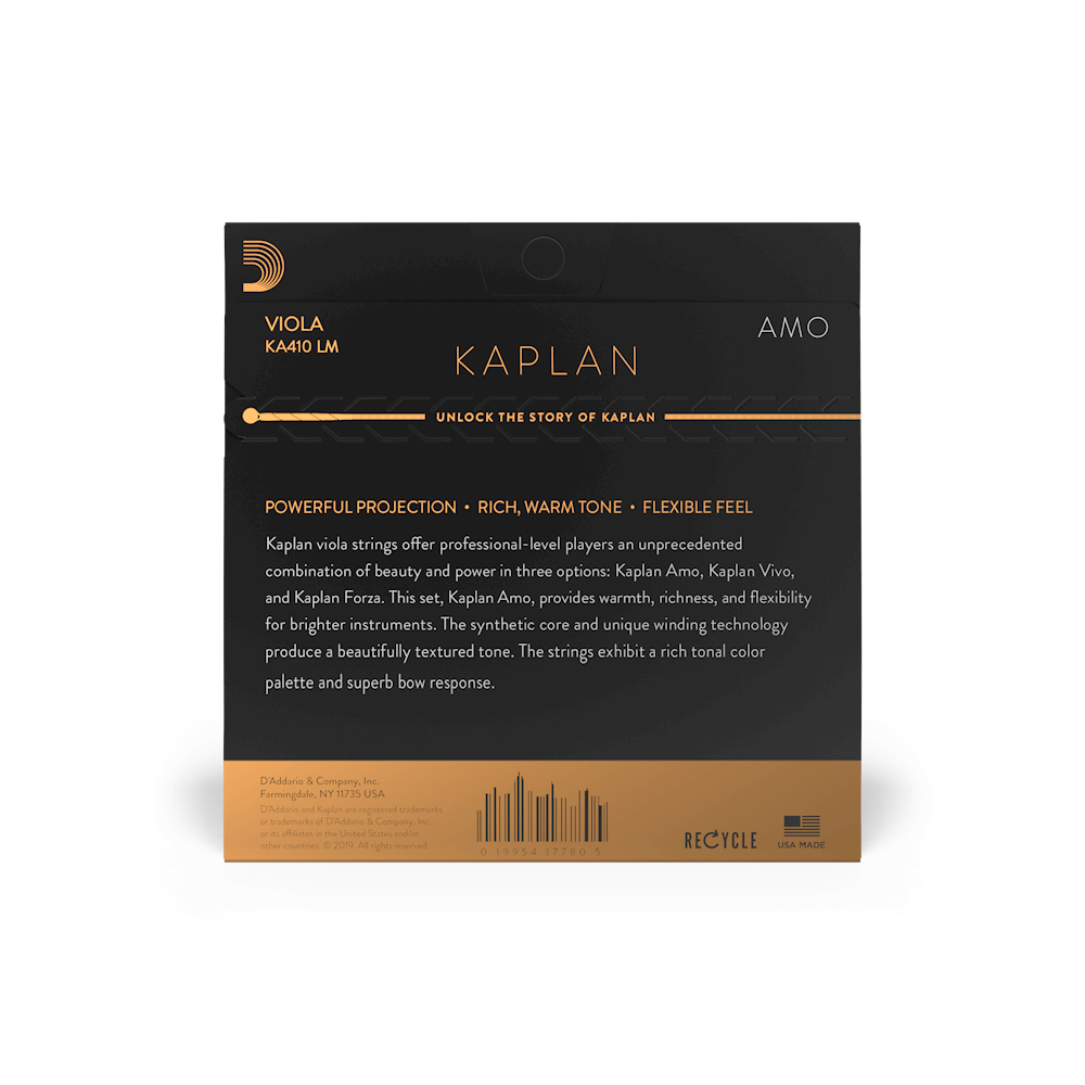 D'Addario Kaplan Amo Viola String Set, Long Scale, Medium Tension