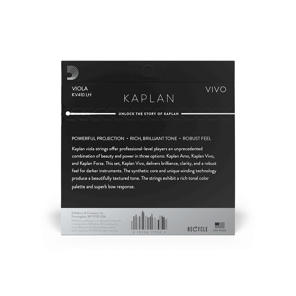 D'Addario Kaplan Vivo Viola String Set, Long Scale, Heavy Tension