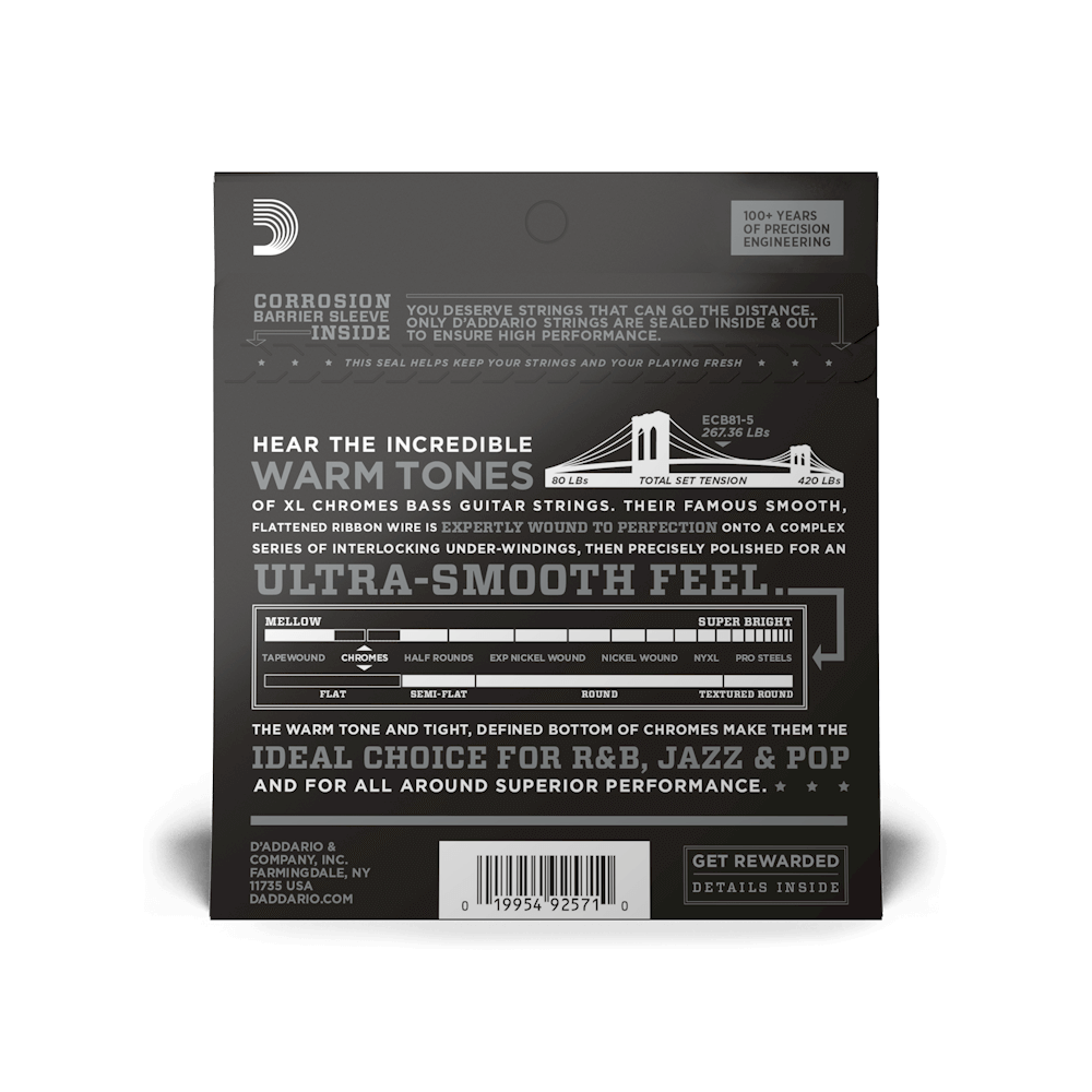 45-132 Regular Light 5-String, Long Scale, XL Chromes Bass Strings
