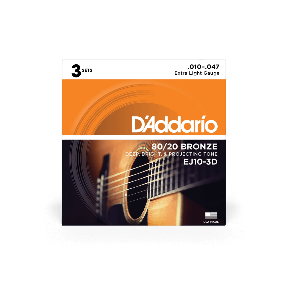 10-47 Extra Light, 80/20 Bronze Acoustic Guitar Strings 3-Pack