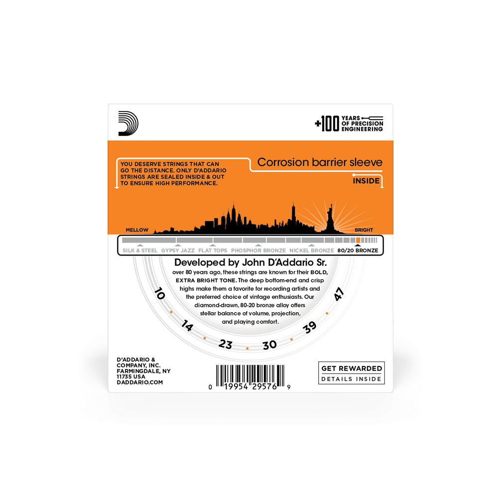 10-47 Extra Light, 80/20 Bronze Acoustic Guitar Strings 3-Pack