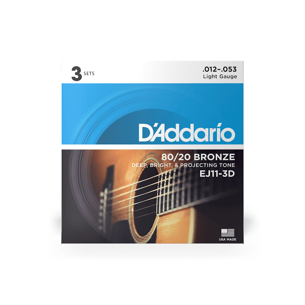 12-53 Light, 80/20 Bronze Acoustic Guitar Strings 3-Pack