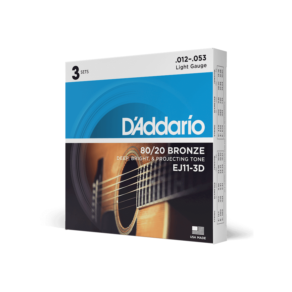12-53 Light, 80/20 Bronze Acoustic Guitar Strings 3-Pack