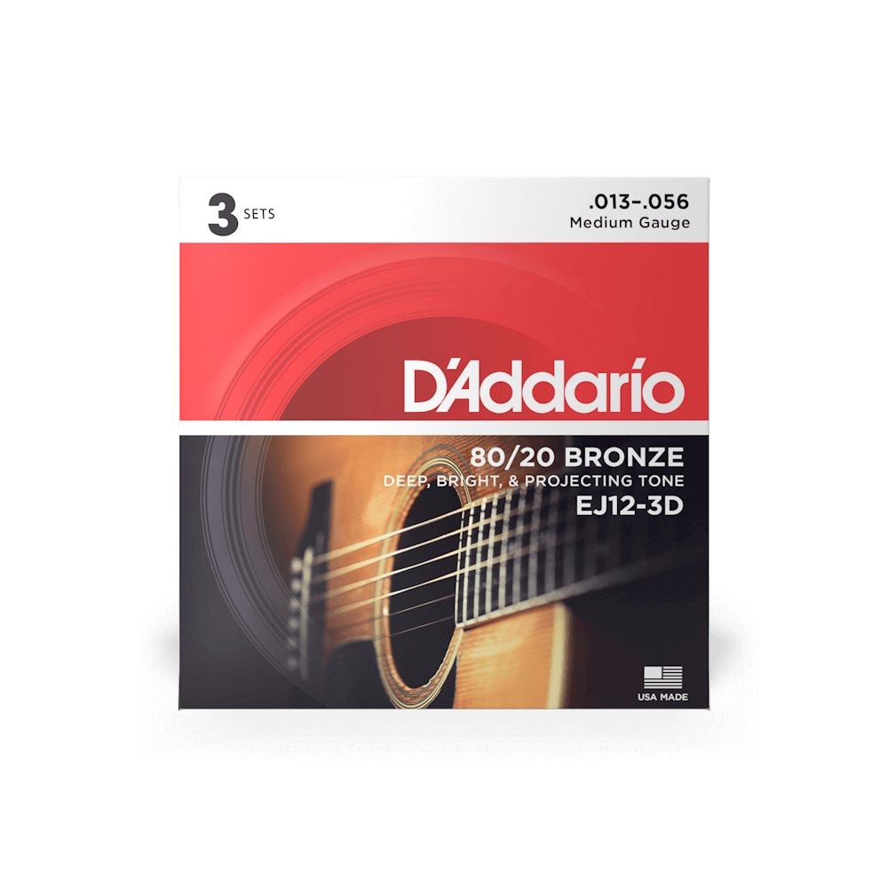 13-56 Medium, 80/20 Bronze Acoustic Guitar Strings 3-Pack