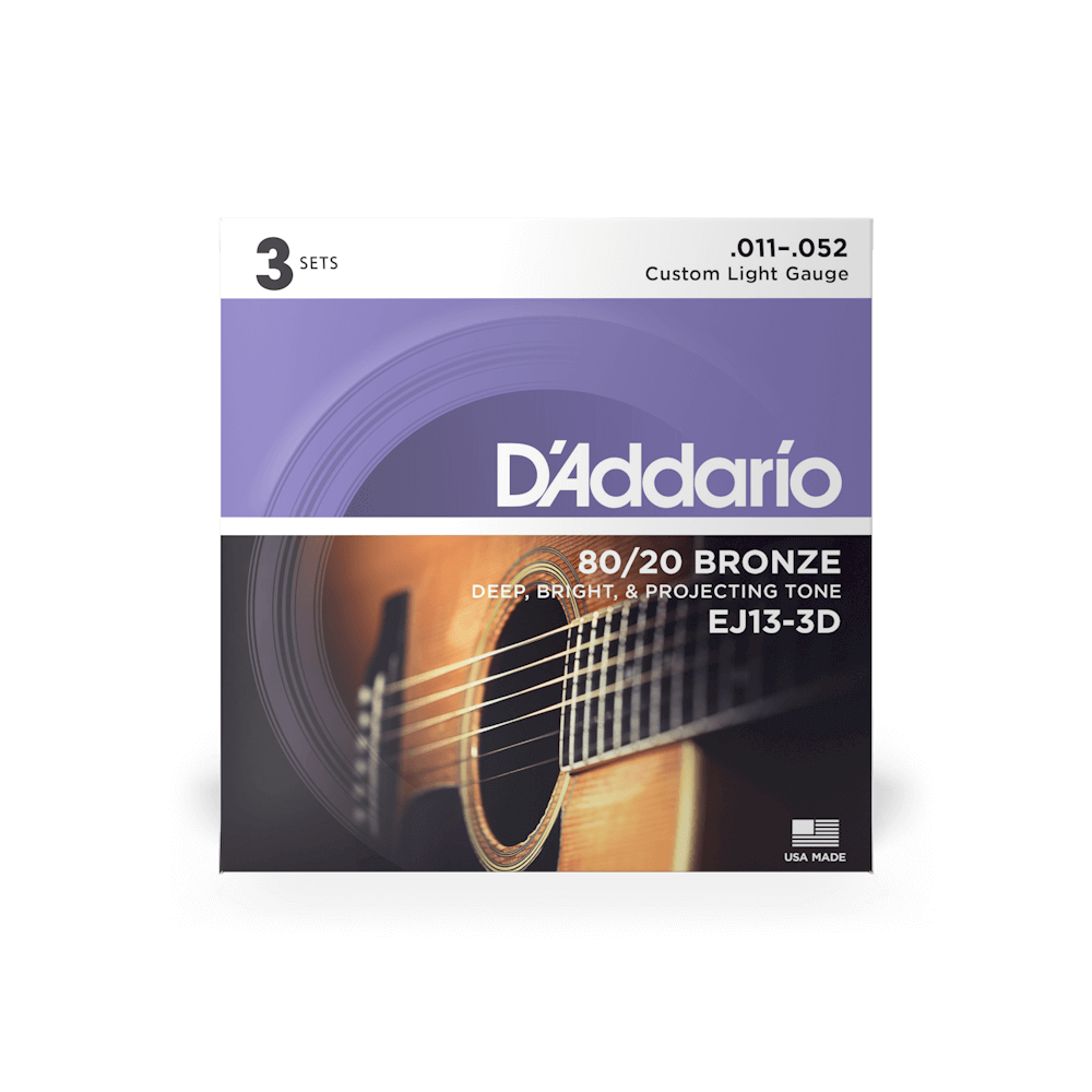 11-52 Custom Light, 80/20 Bronze Acoustic Guitar Strings 3-Pack