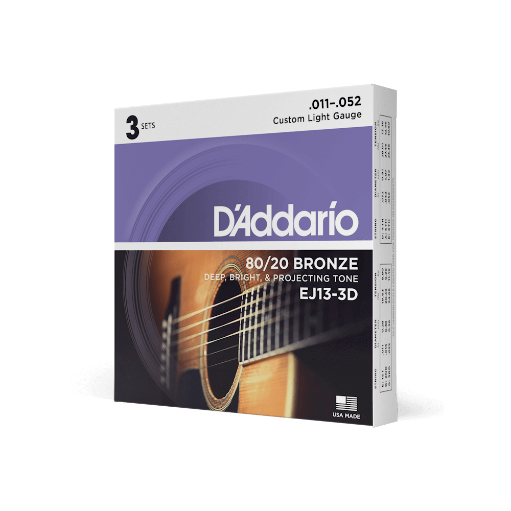 11-52 Custom Light, 80/20 Bronze Acoustic Guitar Strings 3-Pack