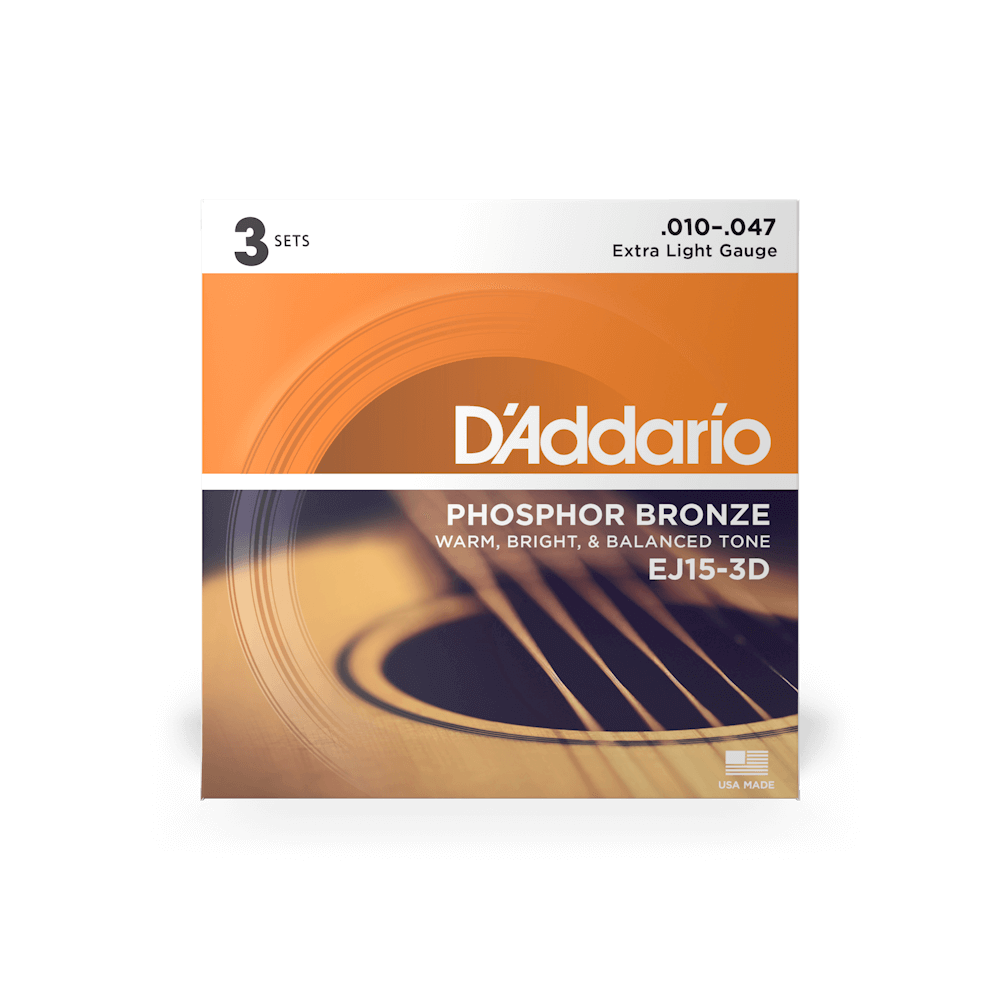 10-47 Extra Light, Phosphor Bronze Acoustic Guitar Strings 3-Pack