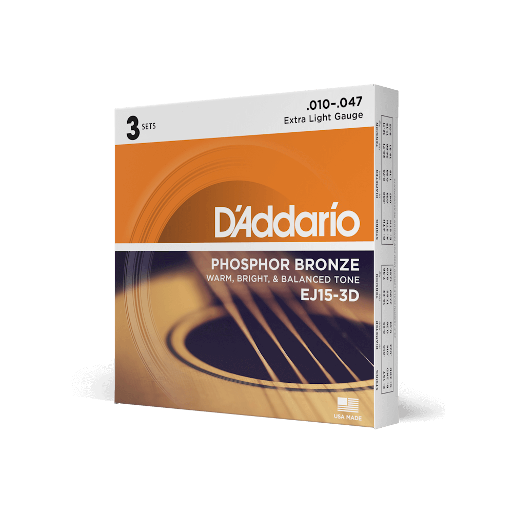 10-47 Extra Light, Phosphor Bronze Acoustic Guitar Strings 3-Pack
