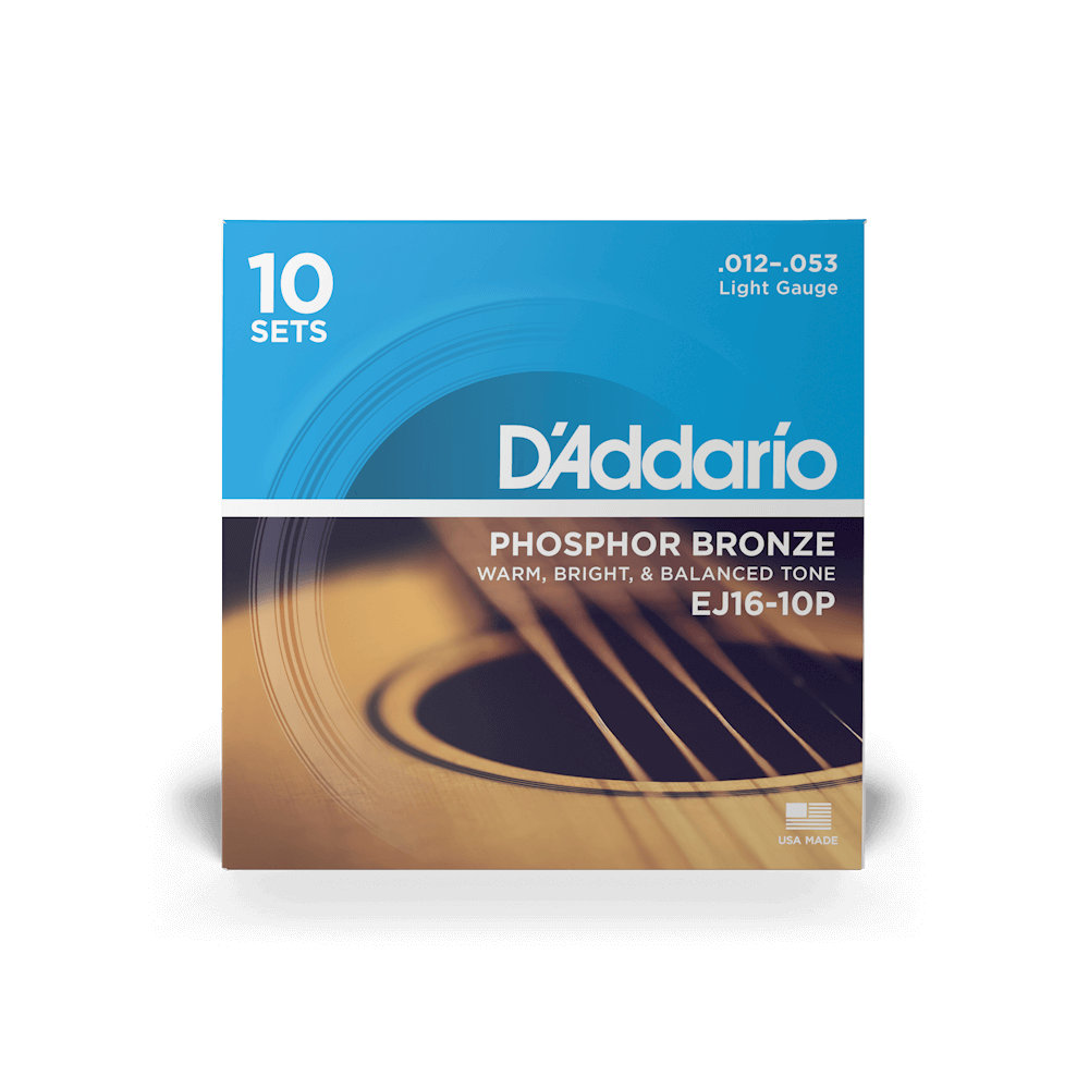 12-53 Light, Phosphor Bronze Acoustic Guitar Strings 10-Pack