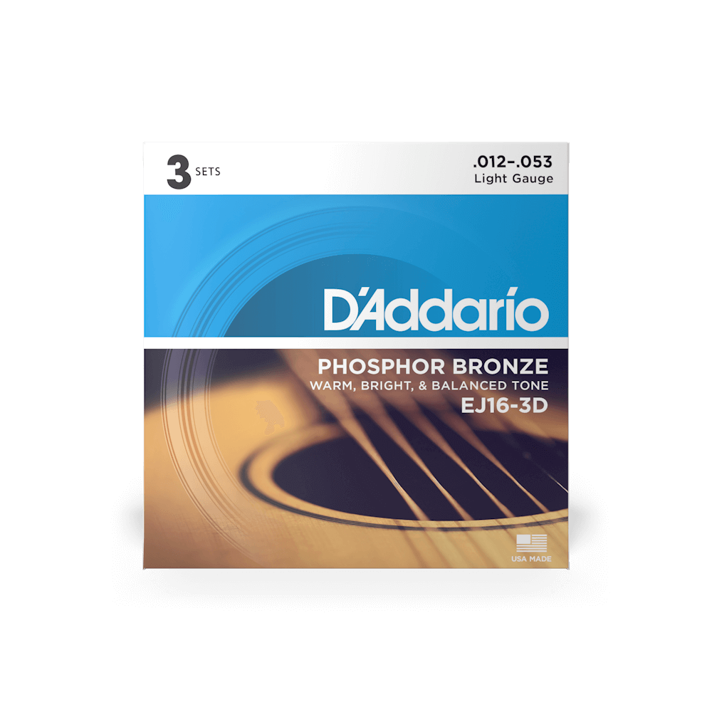 12-53 Light, Phosphor Bronze Acoustic Guitar Strings 3-Pack