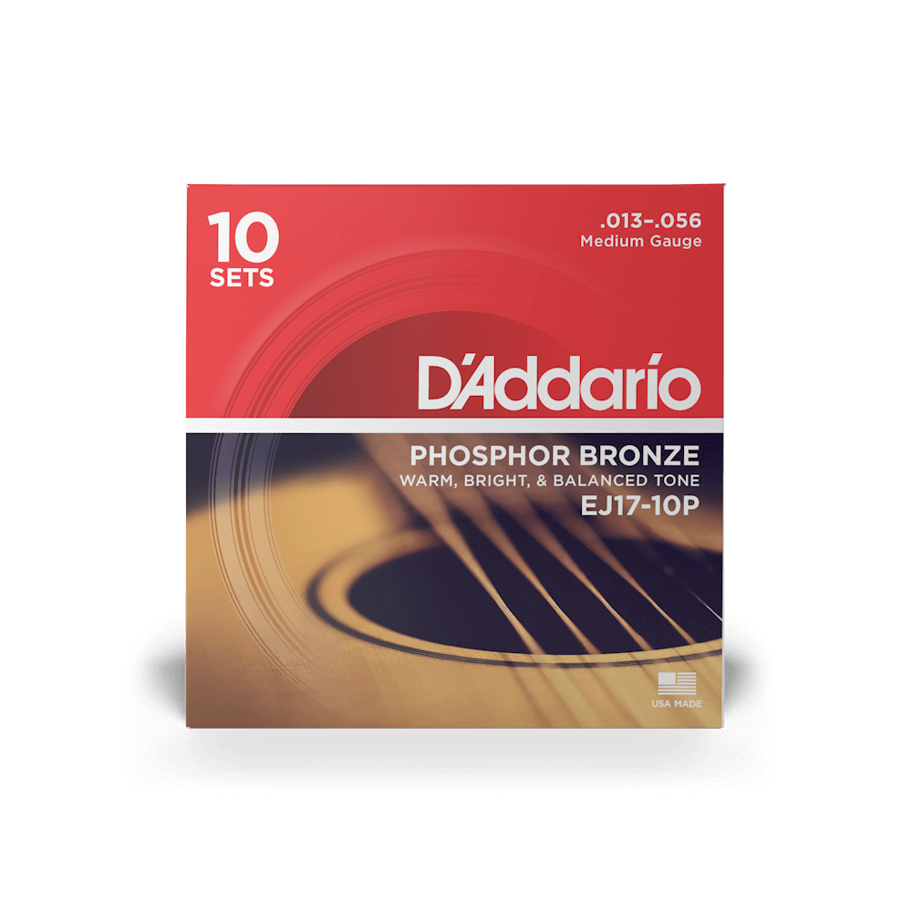 13-56 Medium, Phosphor Bronze Acoustic Guitar Strings 10-Pack