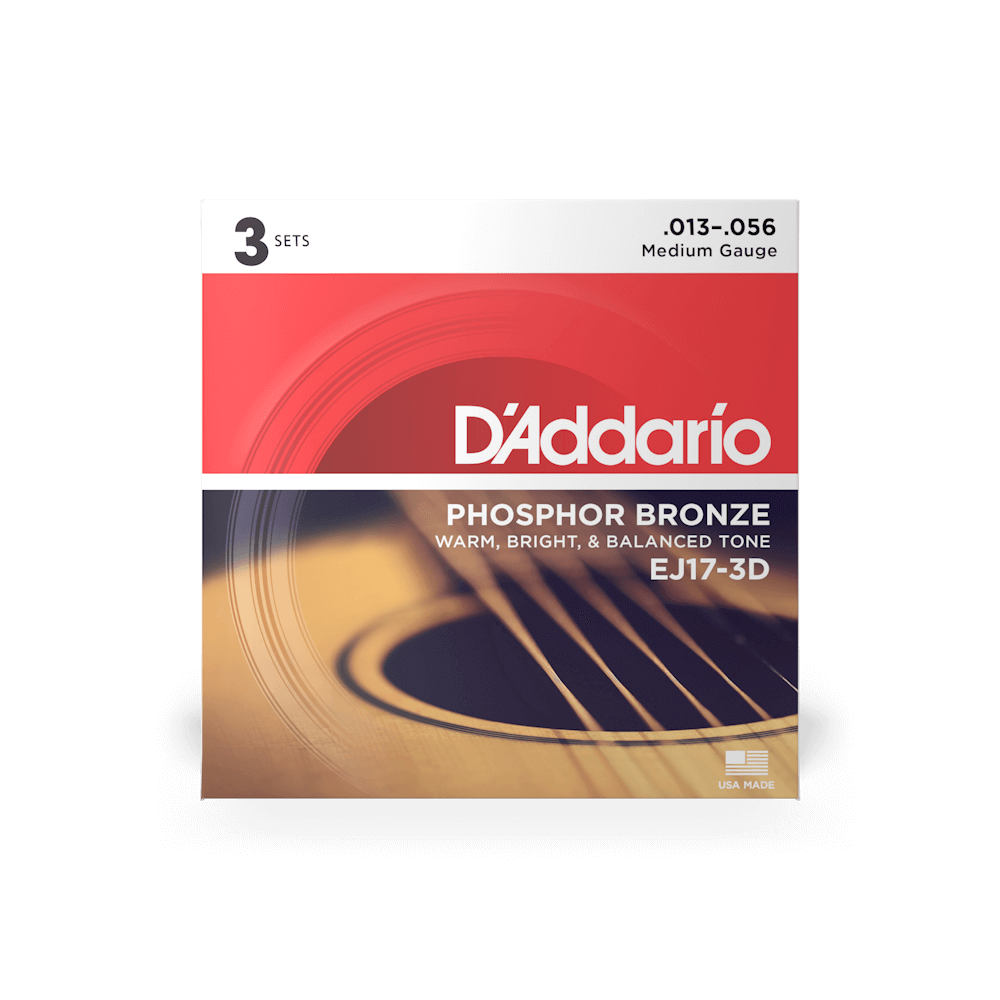 13-56 Medium, Phosphor Bronze Acoustic Guitar Strings 3-Pack