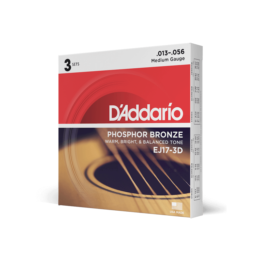 13-56 Medium, Phosphor Bronze Acoustic Guitar Strings 3-Pack