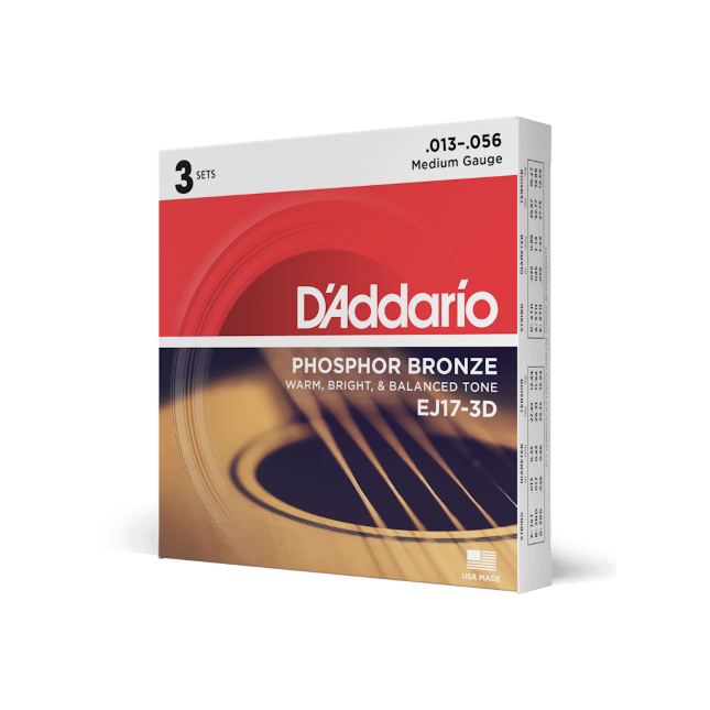 13-56 Medium, Phosphor Bronze Acoustic Guitar Strings 3-Pack