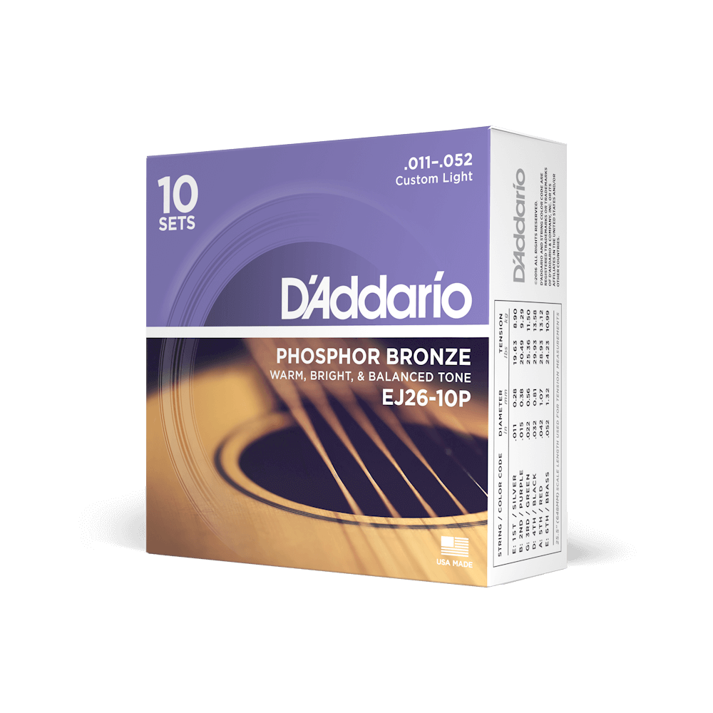 11-52 Custom Light, Phosphor Bronze Acoustic Guitar Strings 10-Pack