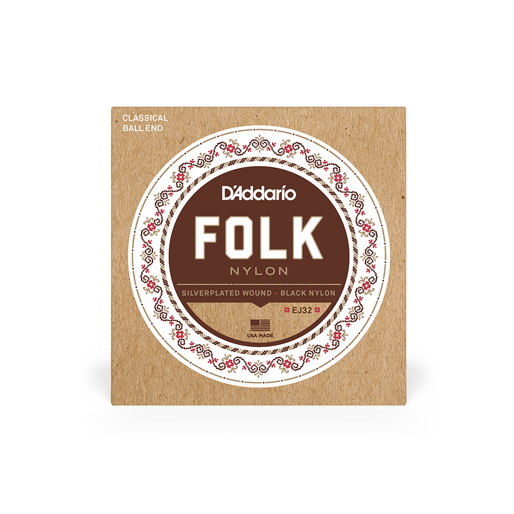 Normal Tension Ball End, Silver-Wound/Black Nylon, Folk Nylon Classical Guitar Strings