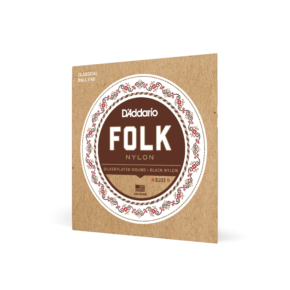 Normal Tension Ball End, Silver-Wound/Black Nylon, Folk Nylon Classical Guitar Strings