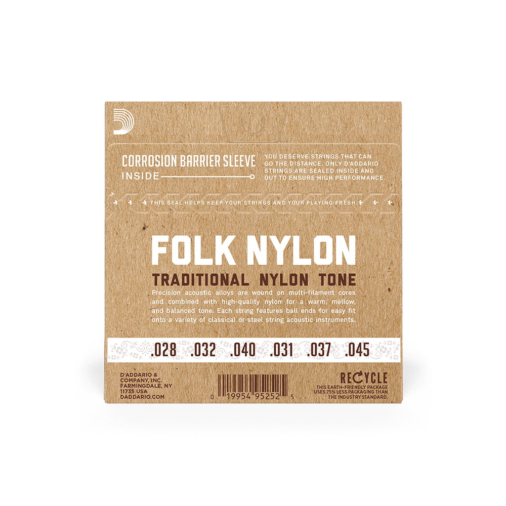 Normal Tension Ball End, 80/20 Bronze/Black Nylon, Folk Nylon Classical Guitar Strings