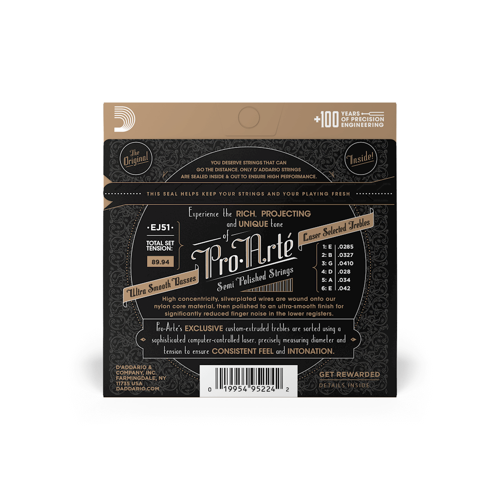 Hard Tension, Pro-Arté Nylon with Polished Basses Classical Guitar Strings