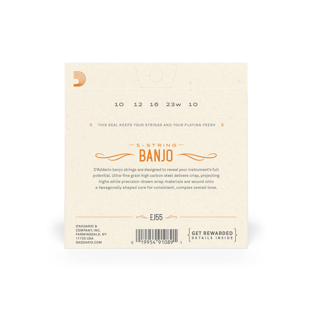 D'Addario EJ55 5-String Banjo Strings, Phosphor Bronze, Medium, 10-23