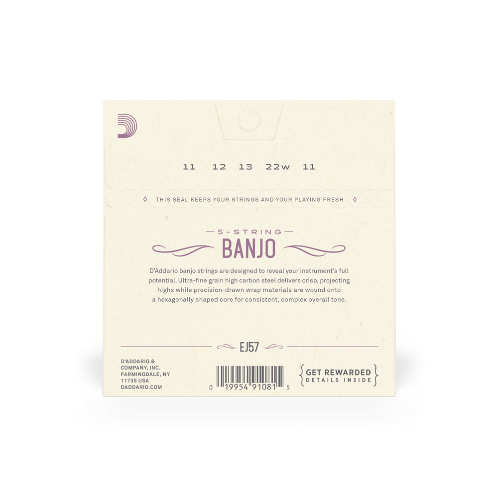 D'Addario EJ57 5-String Banjo Strings, Nickel, Custom Medium, 11-22