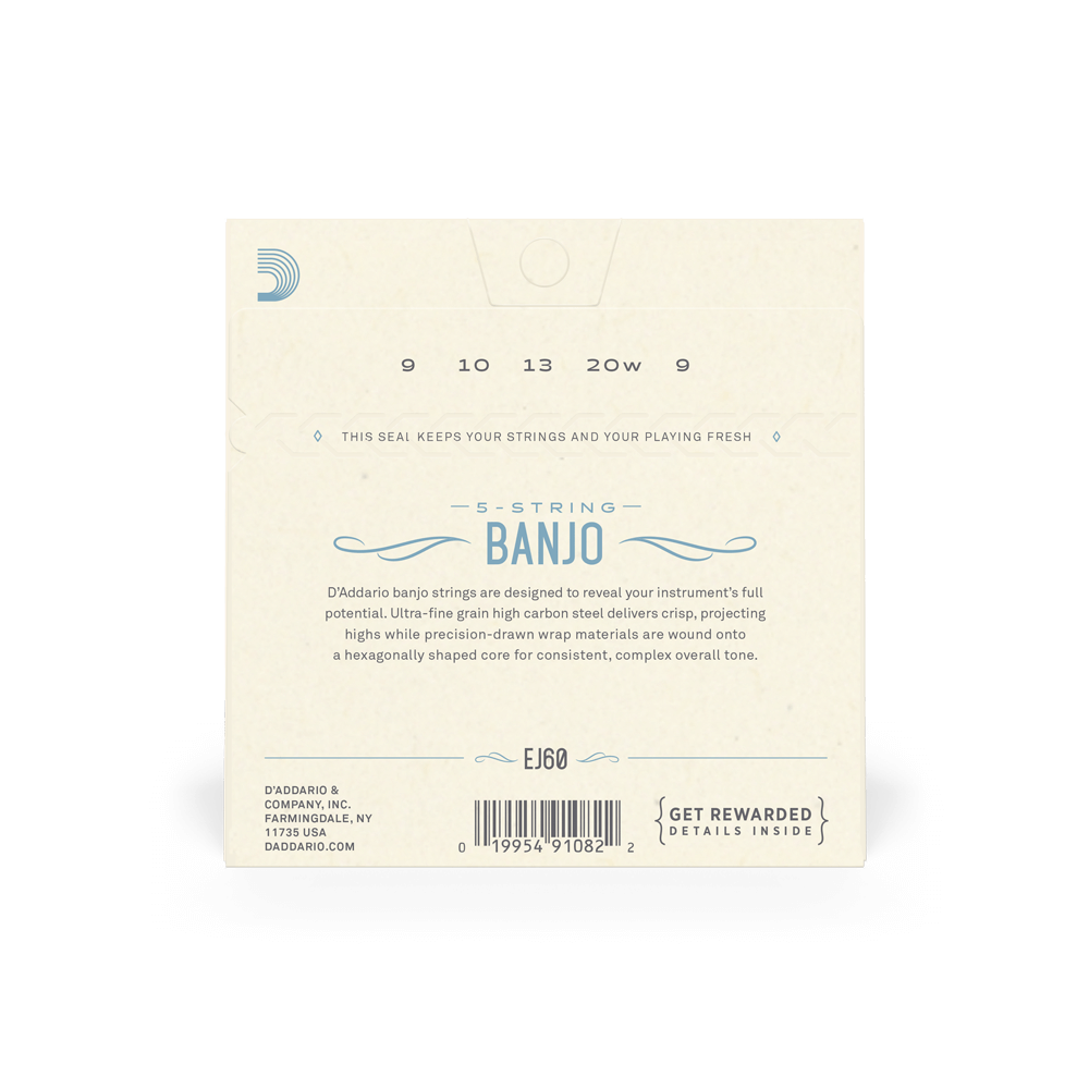 D'Addario EJ60 5-String Banjo Strings, Nickel, Light, 9-20