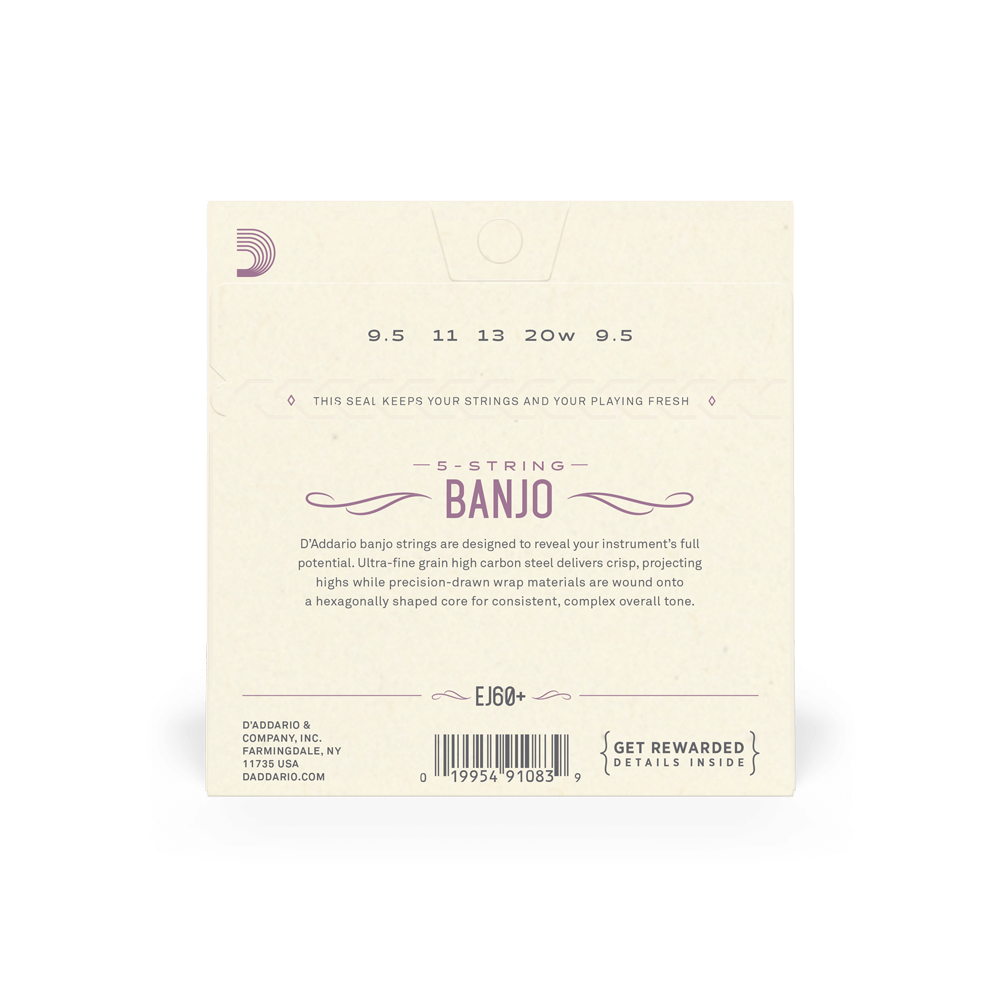 D'Addario EJ60+ 5-String Banjo Strings, Nickel, Light Plus, 9.5-20