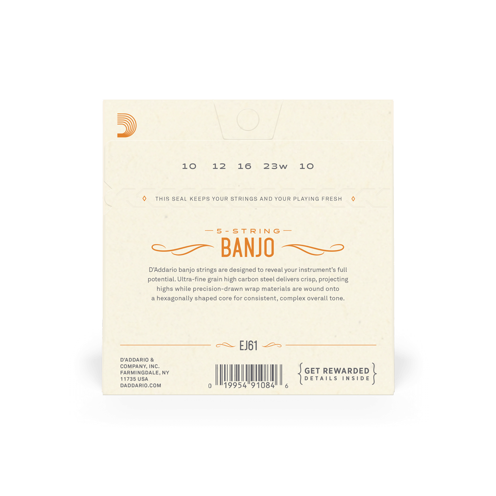 D'Addario EJ61 5-String Banjo Strings, Nickel, Medium 10-23