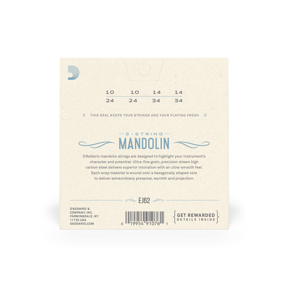 D'Addario EJ62 80/20 Bronze Mandolin Strings, Light, 10-34